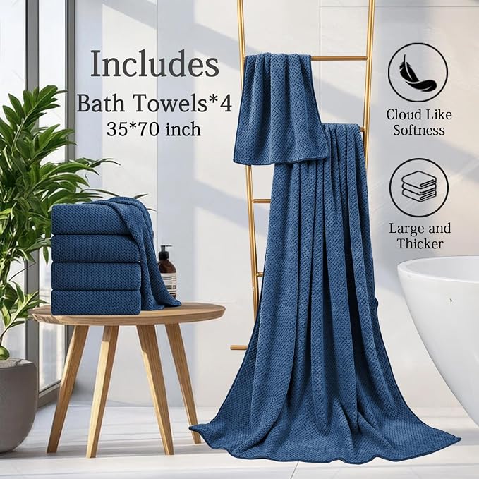Hailea Navy Bath Towels Set 35x70 Inches - Image 6