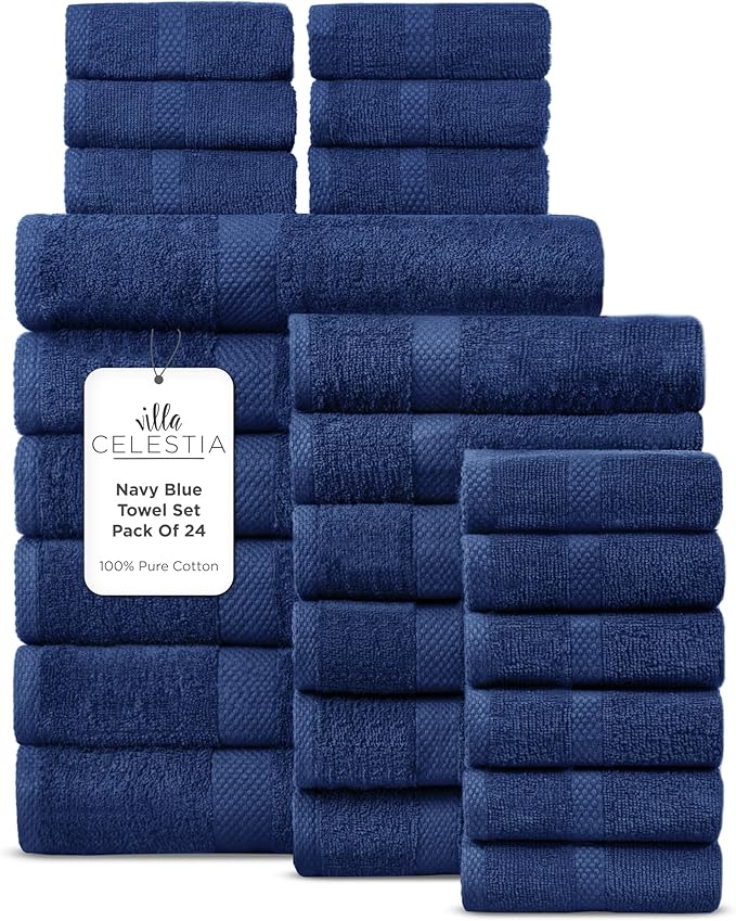 100% Cotton Bath Towel Set of 24-6 Bath Towels, 6 Hand Towels, 12 Wash Cloths by VillaCelestia