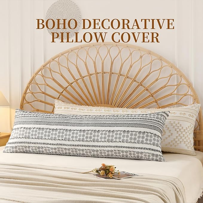 DOWNSTORIA Body Pillow Cover, Boho Cutwork Decorative Body Pillowcase, Ultra - Image 5