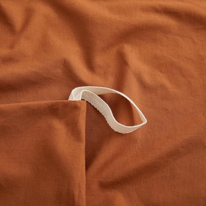 Burnt Orange Duvet Cover Full Size, 100% Washed Cotton Linen Like Bedding Set - Image 5