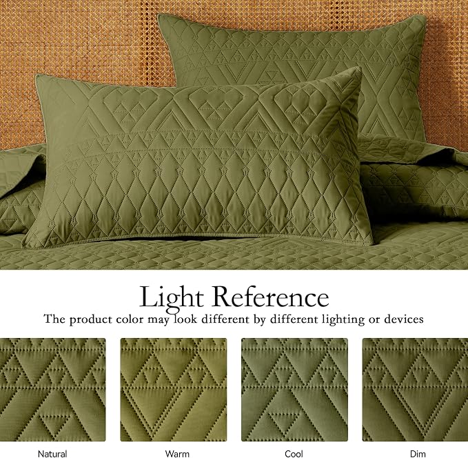 akkialla King/Cal King Size Quilt Bedding Set, Olive Green Lightweight - Image 4