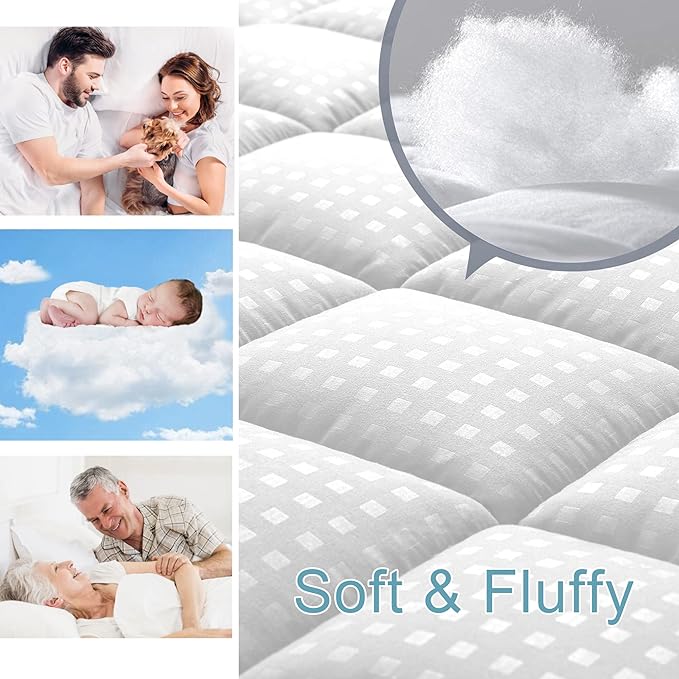 HYLEORY California King Mattress Pad Quilted Fitted Mattress Protector Cooling - Image 3