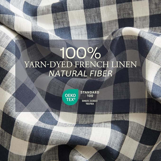 DAPU Linen Duvet Cover King, Yarn Dyed Gingham Check Plaid 100% Washed Linen - Image 2