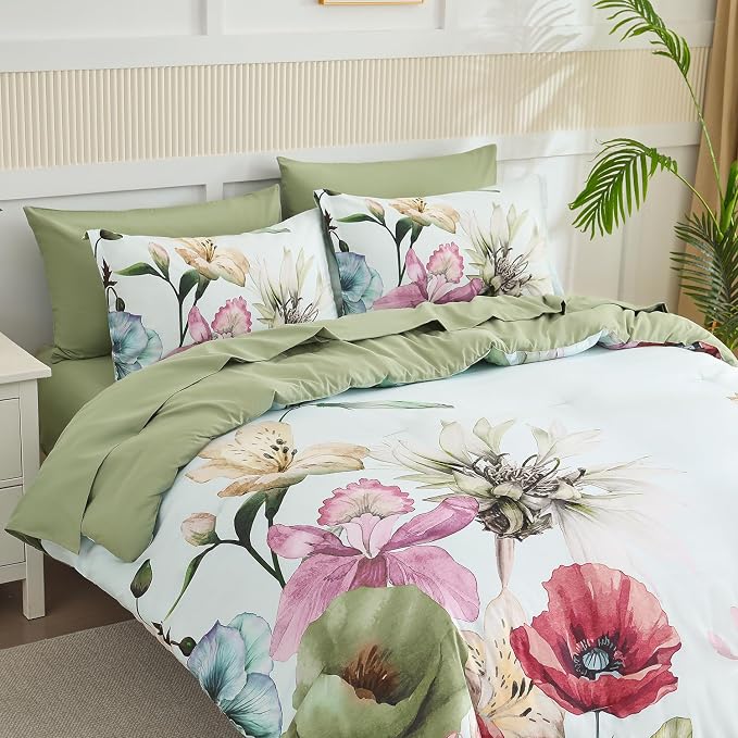 Yogeneg Queen Comforter Set 7 Piece Bed in a Bag, Elegant Floral Botanical - Image 2