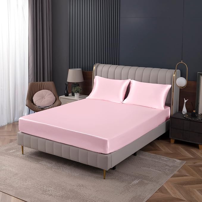 Homiest Blush Pink Satin Fitted Sheet King Size, Deep Pocket, Luxury & Ultra - Image 9