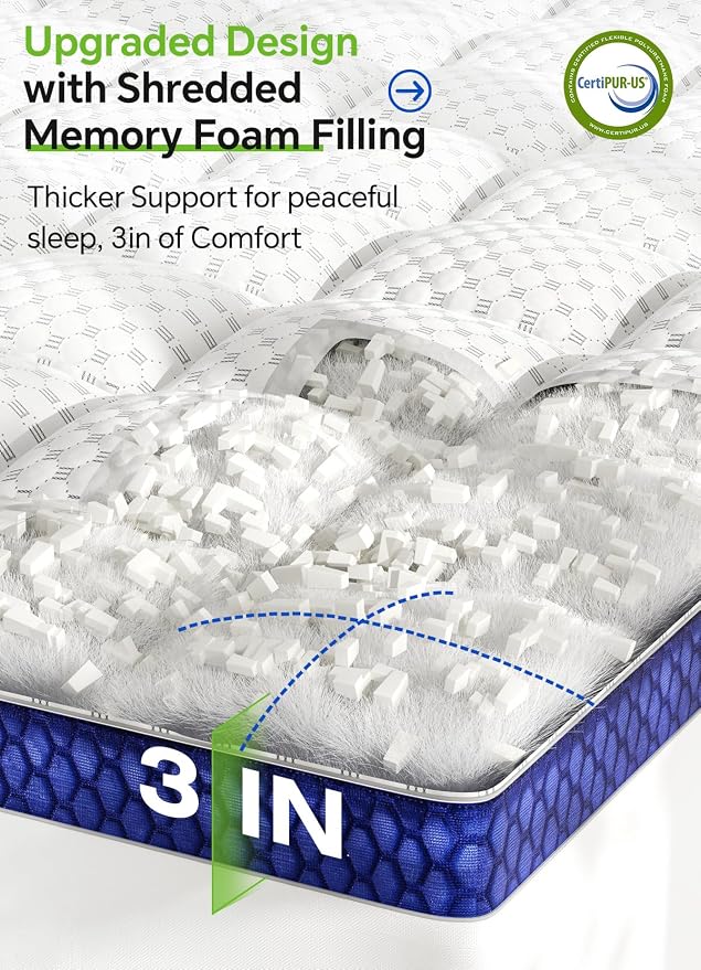 BEDELITE Full Mattress Topper 3 Inch Thick Mattress Pad, Plush Pillow Top Bed - Image 3