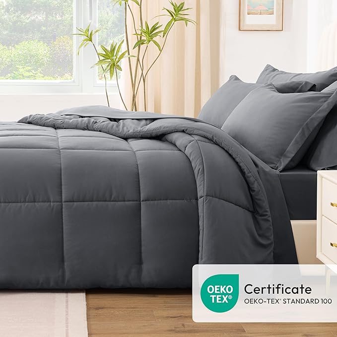 Love's cabin Twin XL Comforter Set Soot Grey, 5 Pieces Twin XL Bed in a Bag - Image 5