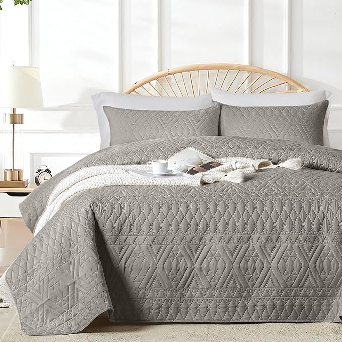 akkialla Twin Size Quilt Bedding Set, Dark Grey Lightweight Microfiber Soft by akkialla