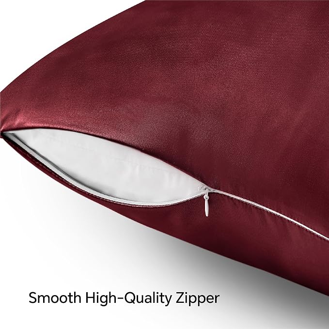 BEDELITE Satin Pillowcase with Zipper, Burgundy Pillow Cases Queen Size Set of 2 - Image 5