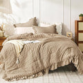 JOLLYVOGUE Queen Comforter Set, 3 Pieces Khaki Seersucker Comforters Queen Size by JOLLYVOGUE