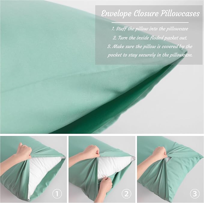 NTBAY Microfiber Body Pillowcase Set, 20x54 Inches, Mint Green, Fade Resistant - Image 2