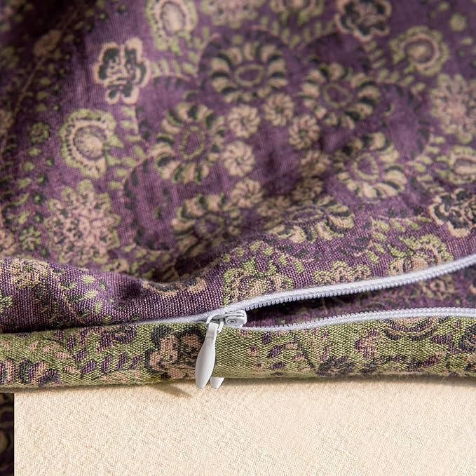mixinni Purple Green Floral Duvet Cover Queen Size, Elegant Double-Layer Yarn - Image 6