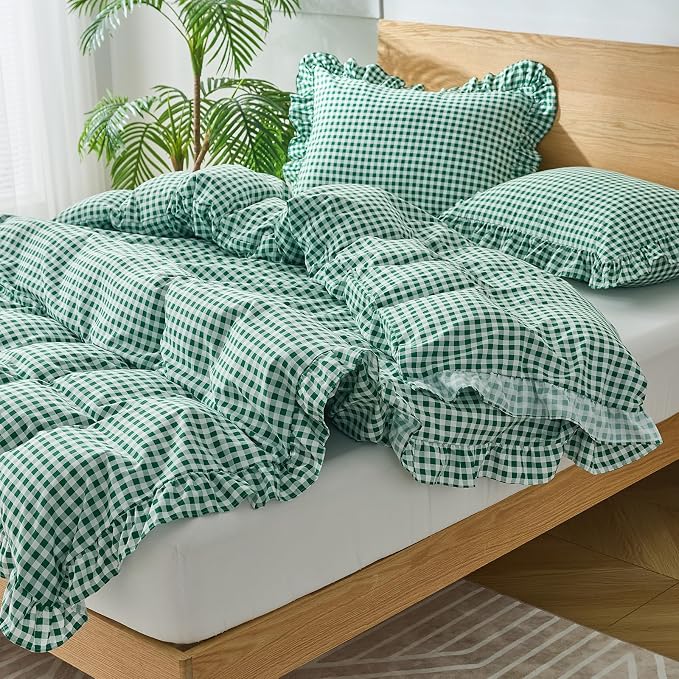 Gingham Duvet Cover King Size, 3 Pieces Soft Breathable Microfiber Plaid - Image 4