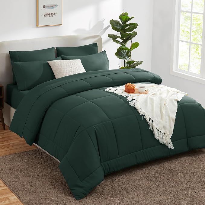 CozyLux Queen Comforter Set Forest Green, 7 Pieces Bed in a Bag, All Season - Image 8