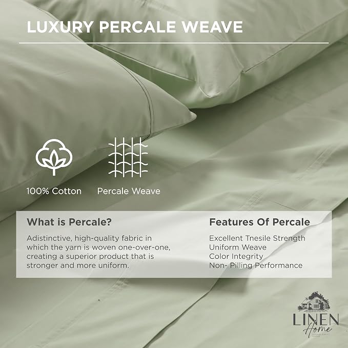 Linen Home 100% Cotton Percale Weave Fitted Sheet, Full Size, 1 Deep Pocket - Image 2