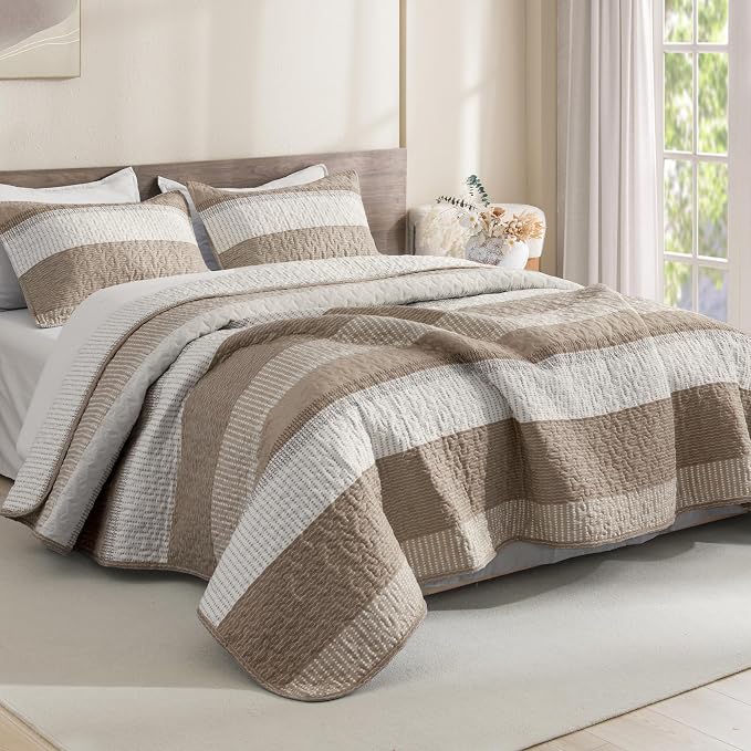 Litanika Quilt King Size Hazel, Stripe Patchwork Summer Bedspread Coverlet 3 by Litanika