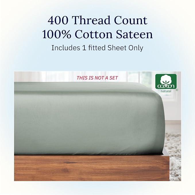 California Design Den Twin Bed Fitted Sheet, Soft 400 Thread Count 100% Cotton - Image 3