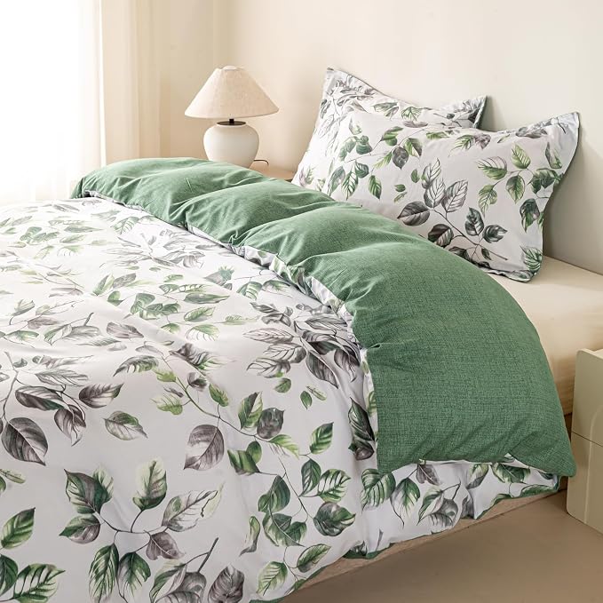 OAITE Duvet Cover King Size, Reversible Leaf White Duvet Cover Set - Image 2