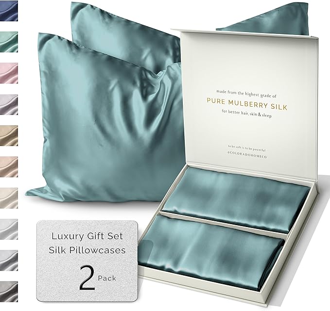 Colorado Home Co 22 Momme Real Silk Pillowcase, Mineral Blue, 2 Pack King by ColoradoHomeCo