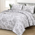 WONGS BEDDING Grey Quilt Set Full Size, 3 Pieces Botanical Bedspreads Set by WONGSBEDDING