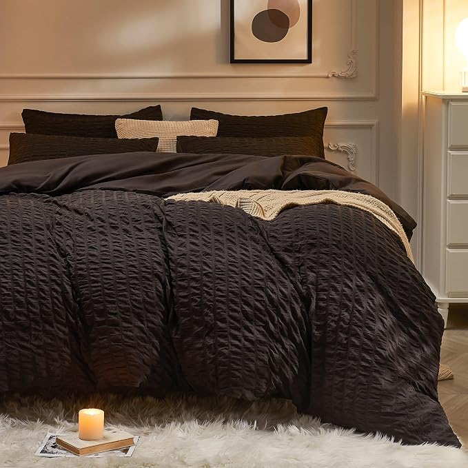 JELLYMONI Black Duvet Cover Twin Size, Soft Breathable Seersucker Duvet Cover by JELLYMONI