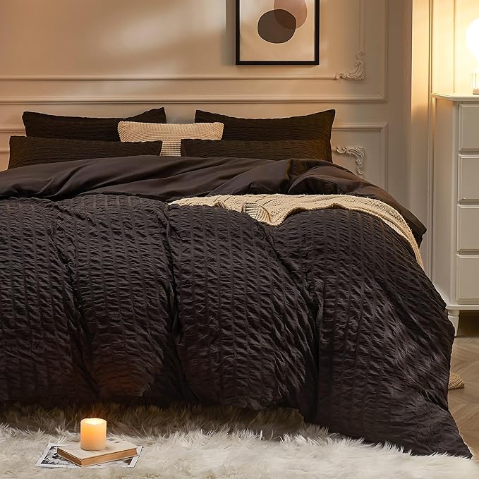 JELLYMONI Black Duvet Cover Full Size, Soft Breathable Seersucker Duvet Cover by JELLYMONI