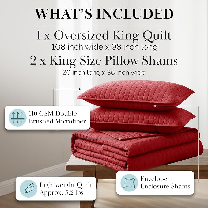 Southshore Fine Living, Inc. Red Quilt King Size Set - Image 2