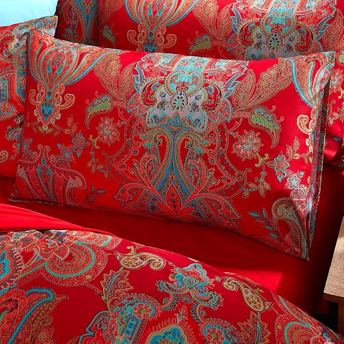 mixinni King Size Duvet Cover Set Paisley Light Blue Long Staple Cotton Percale - Image 3
