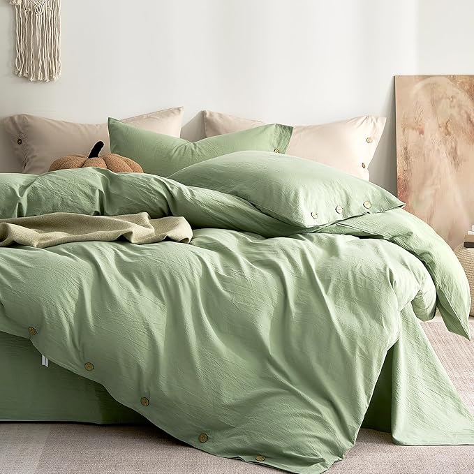 JELLYMONI 100% Washed Cotton Duvet Cover Queen – Soft, Breathable Linen-Look by JELLYMONI
