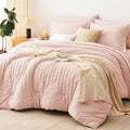 CozyLux Oversized King Comforter Set Blush Pink Seersucker 7 Pieces 120x98 Bed by CozyLux