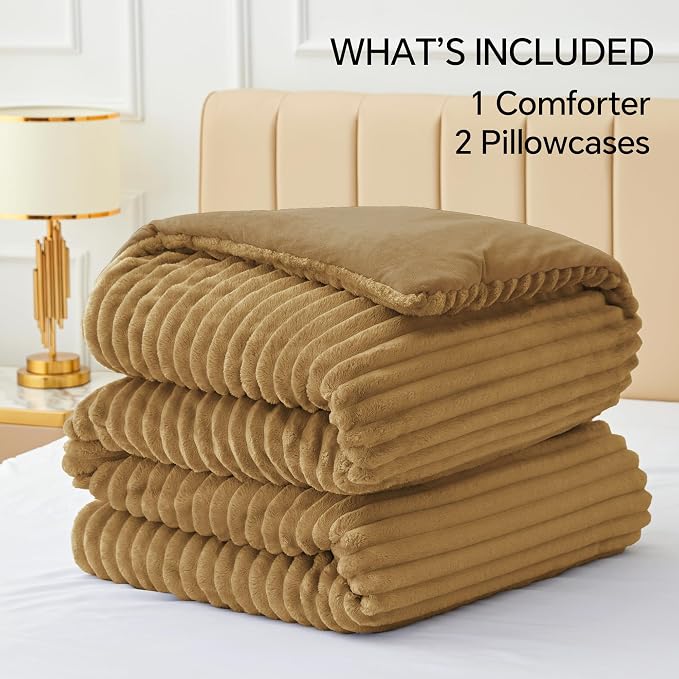 BEDELITE Fleece Queen Comforter Set -Super Soft & Warm Fluffy Brown Bedding - Image 7
