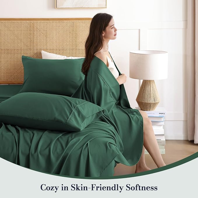 Queen Sheet Set 4 Pieces, Wrinkle Free, Oeko-Tex Certified Bedsheets，Olive Green - Image 2