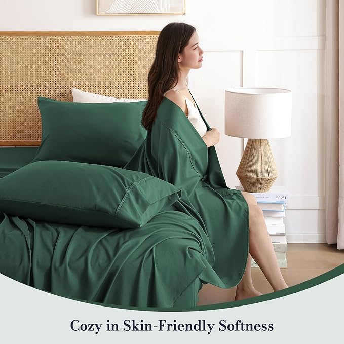 King Sheet Set 4 Piece, Wrinkle Free, Oeko-Tex Certified Bedsheets，Olive Green - Image 2
