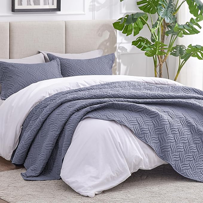 Love's cabin Twin Quilt Bedding Set Bluish Grey Bedspreads - Image 2