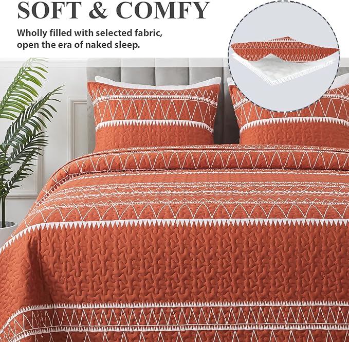 Andency Terracotta Oversized Super King Quilt Set, 3 Pieces Boho Lightweight - Image 3