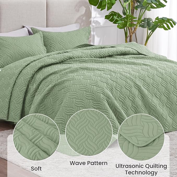 Love's cabin Quilts for Full Bed Sage Bedspreads Bedding Set - Image 4