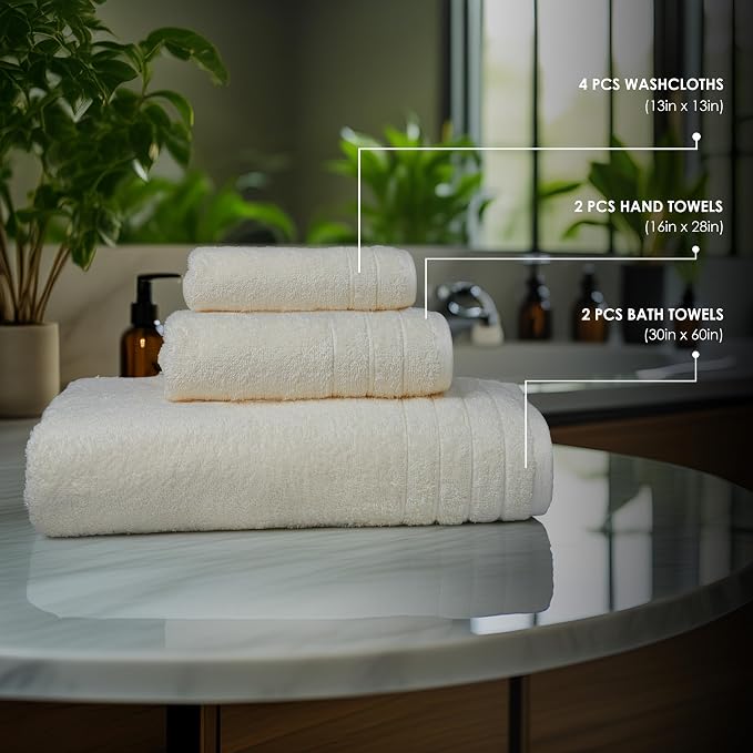Tens Towels Pack of 8 Towels Set, 2 Extra Large Bath, 2 Hand, 4 Washcloths - Image 8