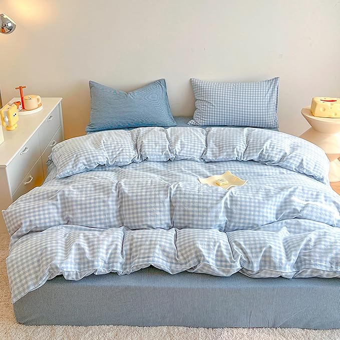 BOLINLIVING Gingham Duvet Cover King Size, Microfiber Bedding Set by BOLINLIVING