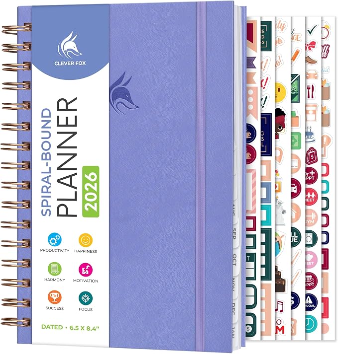 Clever Fox Dated Planner with Tabs 2026 – Weekly & Monthly Spiral Planner with by CleverFox