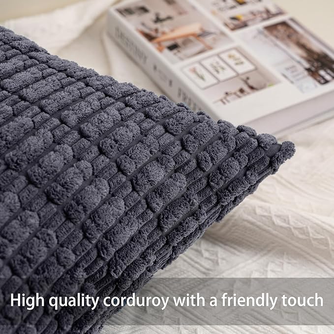 Aegero Pack of 2 Corduroy Decorative Throw Pillow Covers 16x16 Inch Soft - Image 2