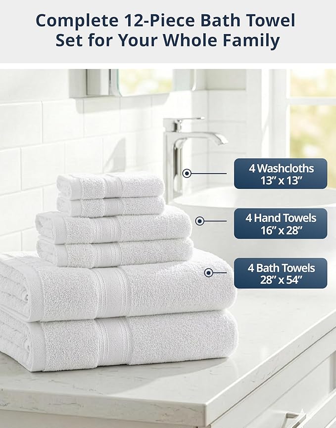 LANE LINEN 100% Mercerized Cotton Bath Towels Set of 12 – Zero Twist, 4 Bath - Image 4