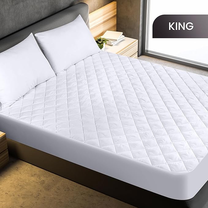 Utopia Bedding Quilted Fitted Mattress Pad, King Size, Elastic Fitted Mattress - Image 2