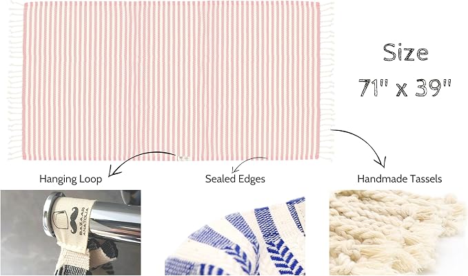 Bazaar Anatolia Turkish Beach Towel – 100% Cotton, Quick Dry, Sand Free Pink - Image 5