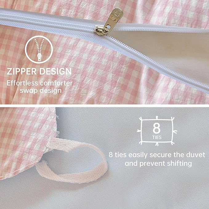 BOLINLIVING Gingham Duvet Cover Queen Size, Microfiber Bedding Set - Image 6