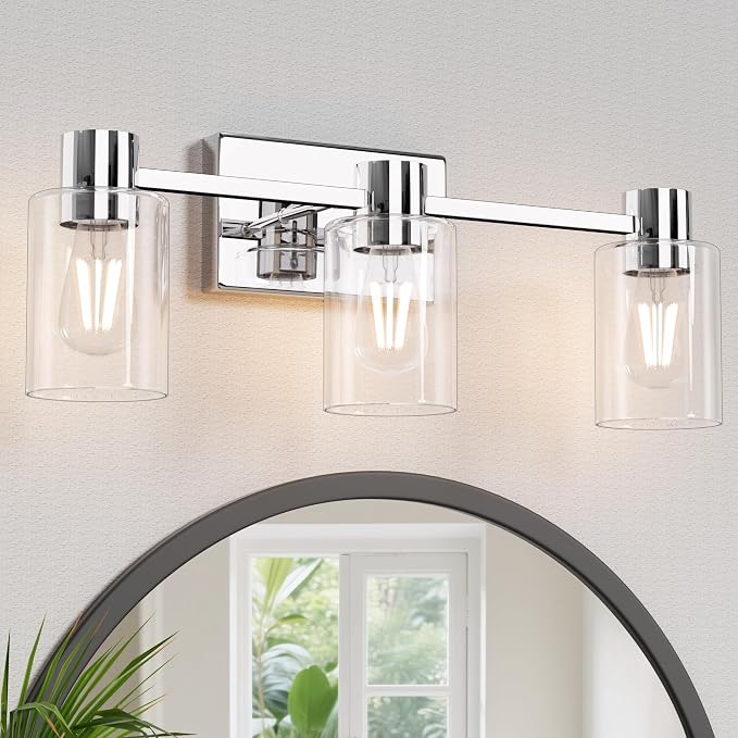 3-Light Modern Vanity Light Fixtures Over Mirror, Polished Chrome Bathroom by Esfos