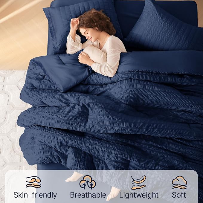 MUXHOMO 5 Pieces Twin Comforter Set, Seersucker Bed in a Bag Twin Size - Image 2