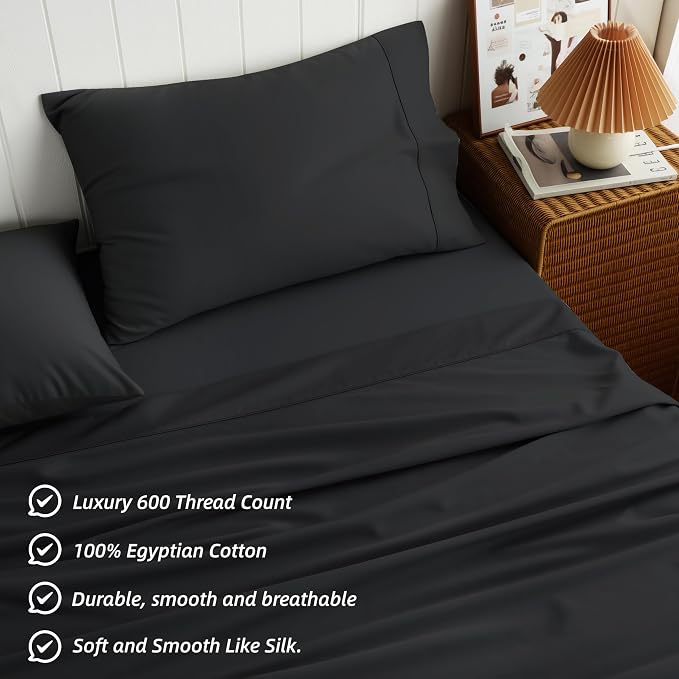 Cotton Flat Sheets Only, 600 TC 100% Cotton Flat Sheet Top Sheet Only, Queen - Image 2
