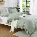 Ruffle Duvet Cover Queen Size, Sage Green, 90x90 in by CAROMIO