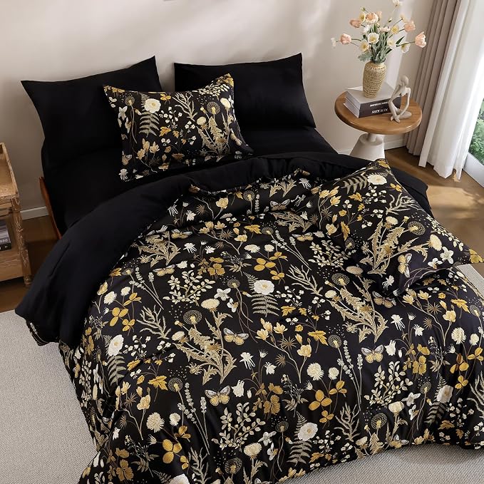 Yiran King Size Comforter Set, 7 Pieces Black Floral Soft Bedding Sets - Image 5