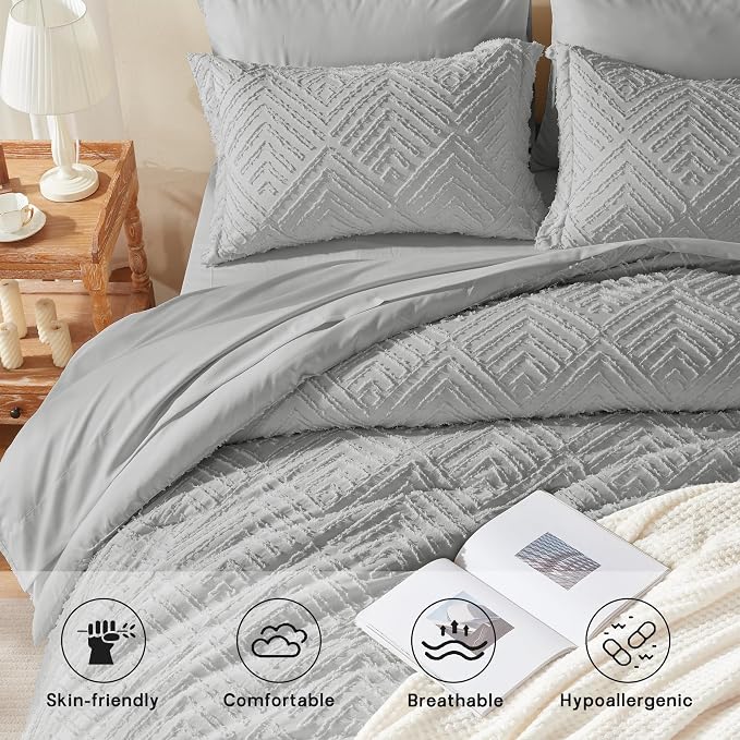 Zzlpp King Comforter Set 7 Pieces, Light Grey Tufted Bed in a Bag - Image 3